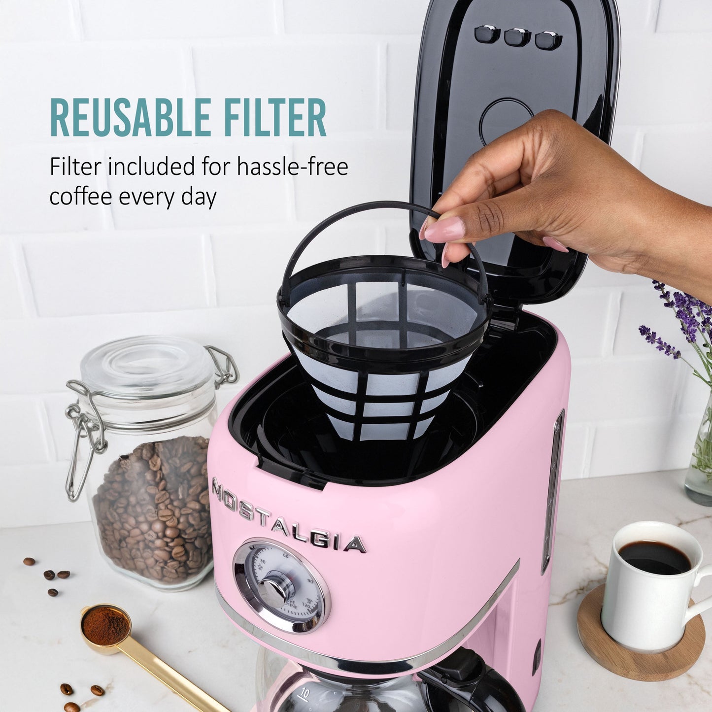 Classic Retro 10 Cup Coffee Maker, Pink