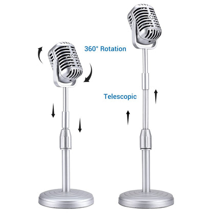 Facmogu Vintage Desktop Microphone Prop Model with Adjustable Stand, C
