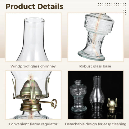 2PCS Glass Oil Lamps for Indoor Use Vintage Kerosene Lamp Oil Lantern Kerosene Lantern with 2 Wicks