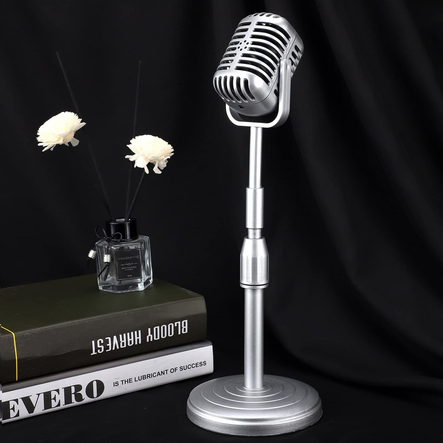 Facmogu Vintage Desktop Microphone Prop Model with Adjustable Stand, C