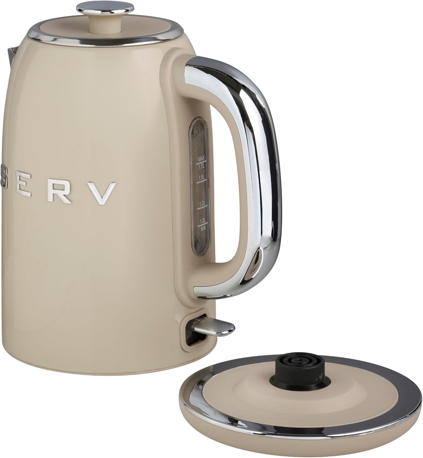 Retro Serv Electric Kettle – 1.7L Stainless Steel Water Boiler with 360° Swivel Base, Clear Water Level Indicator