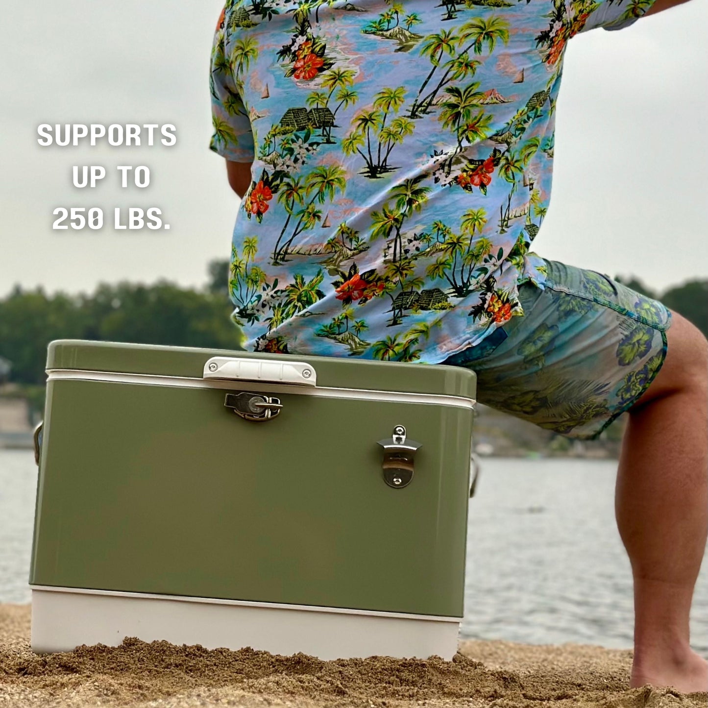 Hard-Sided 80 Can/54 Qt. Two Tone Retro Metal Cooler, Holds 80 Beverage Cans, Metal Construction with Plastic Lining, Green/Cream