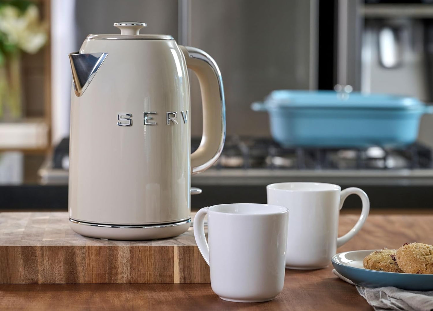 Retro Serv Electric Kettle – 1.7L Stainless Steel Water Boiler with 360° Swivel Base, Clear Water Level Indicator