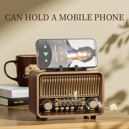 Retro Vintage Portable AM/FM/SW All-Band Transistor Radio | Rechargeable/Battery-Powered | Micro-Sd/Tf/Usb/Aux/Wireless Speaker | Home & Outdoor Use