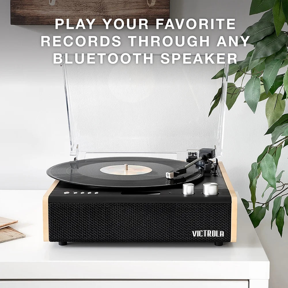 Eastwood 3-Speed Bluetooth Turntable with Built-In Speakers and Dust Cover | Upgraded Turntable Audio Sound | Black (VTA-72-BAM)