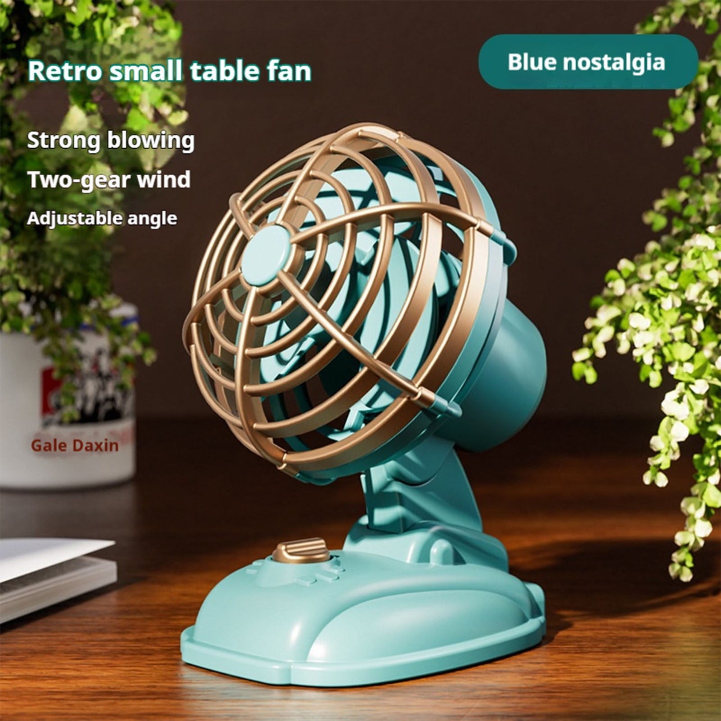 Chargeable Fan Retro Desktop Mini USB Charging Fan Vintage Style 1980S Small Fan with Adjustable Angle Silent Operation 400Mah Battery 5V/1.5W for Office Gift