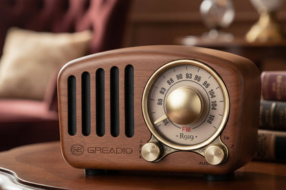 Vintage  Walnut Wood Bluetooth Speaker Radio - Retro Style, Bass Enhancement, Loud Volume, Bluetooth 5.0, MP3 & FM Radio